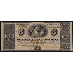 1800's $100 Citizens Bank of Louisiana Obsolete Bank Note