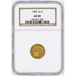 1908 $2 1/2 Indian Head Quarter Eagle Gold Coin NGC AU58