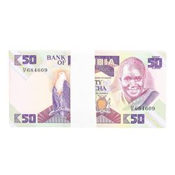 Pack of (100) Zambia 50 Kawacha Uncirculated Notes