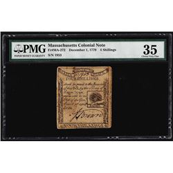 December 1, 1779 Massachusetts 4 Shillings Colonial Note PMG Choice Very Fine 35