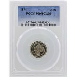 1874 Three Cent Nickel Proof Coin PCGS PR65CAM
