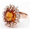 Image 3 : 14KT Rose Gold 6.21ctw Oval Cut Citrine and Diamond Engagement Ring