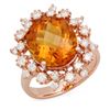 Image 4 : 14KT Rose Gold 6.21ctw Oval Cut Citrine and Diamond Engagement Ring