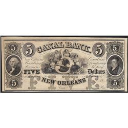 1800's $5 Canal Bank New Orleans Obsolete Note