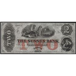 1800's $2 State of New Jersey Sussex Bank Obsolete Note