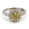 Image 3 : 14KT Two Tone Gold 2.24ctw Halo Fancy Yellow Cushion and Round Diamond Ring