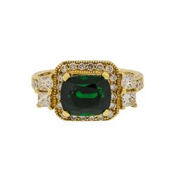 14KT Yellow Gold 3.84ct Tsavorite and Diamond Ring