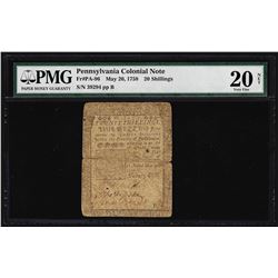 May 20, 1758 Pennsylvania 20 Shillings Ben Franklin Colonial Note PMG Very Fine