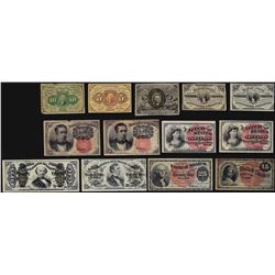 Lot of (13) Assorted Fractional Currency Notes