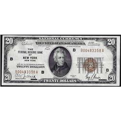 1929 $20 The Federal Reserve Bank of New York National Currency Note