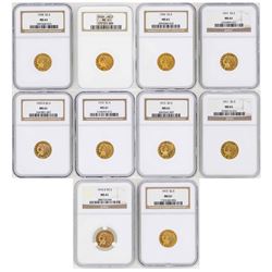 Lot of (10) $2 1/2 Indian Head Quarter Eagle Gold Coins NGC MS61