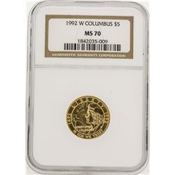 1992-W $5 Columbus Commemorative Gold Coin NGC MS70