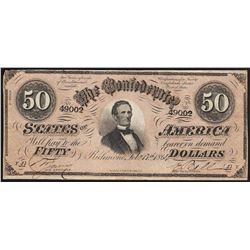 1864 $50 Confederate States of America Note