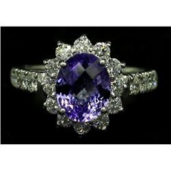 14KT White Gold 3.26ctw Oval Cut Tanzanite and Diamond Anniversary Band Ring