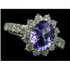 Image 3 : 14KT White Gold 3.26ctw Oval Cut Tanzanite and Diamond Anniversary Band Ring