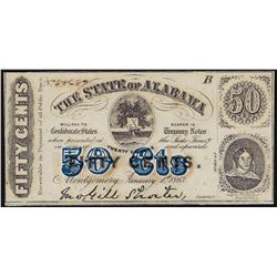 1863 Fifty Cents The State of Alabama Obsolete Bank Note