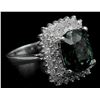 Image 3 : 14KT White Gold 8.39ctw Oval Cut Natural Green Tourmaline and Diamond Band Ring