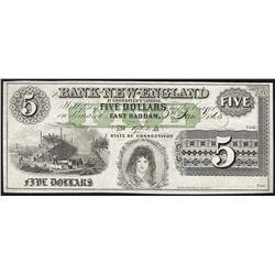 1865 $5 Bank of New England Obsolete Bank Note