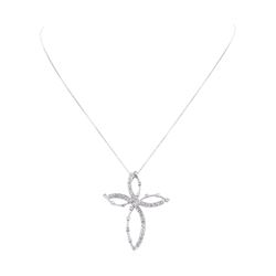14KT White Gold 0.60ctw Diamond Cross Pendant with Chain