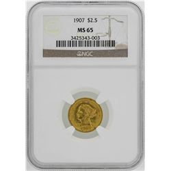 1907 $2 1/2 Liberty Head Quarter Eagle Gold Coin NGC MS65