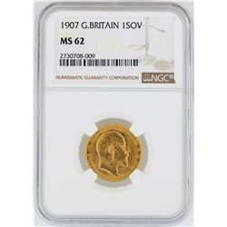 1907 Great Britain Sovereign Gold Coin NGC MS62