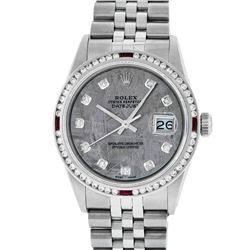 Rolex Mens Stainless Steel Meteorite Diamond & Ruby Datejust Wristwatch