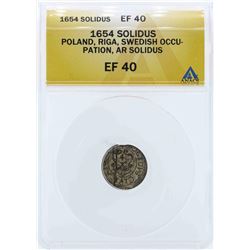 1654 Poland Solidus Coin ANACS EF40