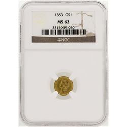 1853 $1 Liberty Head Gold Dollar Coin NGC MS62