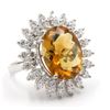 Image 3 : 14KT White Gold 10.65ctw Fancy Oval Cut Madeira Citrine and Diamond Ring