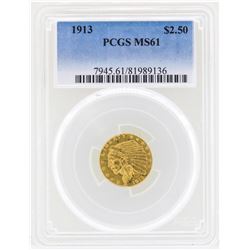 1913 $2 1/2 Indian Head Quarter Eagle Gold Coin NGC MS61