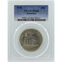 1936 Delaware Tercentenary Commemorative Half Dollar Coin PCGS MS65