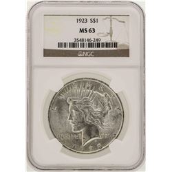 1923 $1 Peace Silver Dollar Coin NGC MS63