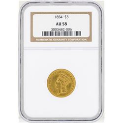 1854 $3 Indian Princess Head Gold Coin NGC AU58