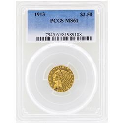 1913 $2 1/2 Indian Head Quarter Eagle Gold Coin NGC MS61