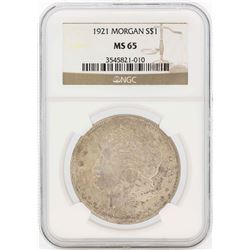 1921 $1 Morgan Silver Dollar Coin NGC MS65