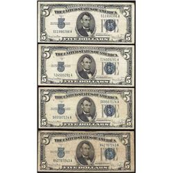 Lot of (4) 1934D $5 Silver Certificate Notes