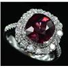 Image 3 : 14KT White Gold 5.30ctw Cushion Cut Rhodolite and Diamond Wedding Ring