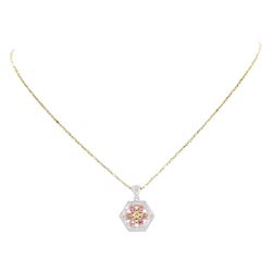 14KT White and Yellow Gold 0.20ctw Diamond, Pink and Yellow Sapphire Pendant wit