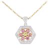 Image 2 : 14KT White and Yellow Gold 0.20ctw Diamond, Pink and Yellow Sapphire Pendant wit
