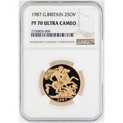 1987 Great Britain 2 Sovereign Gold Coin NGC PF70 Ultra Cameo