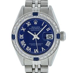 Rolex Ladies Stainless Steel Blue Roman Diamond and Sapphire Datejust Wristwatch