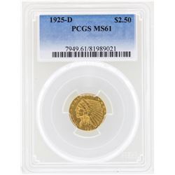1925-D $2 1/2 Indian Head Quarter Eagle Gold Coin NGC MS61