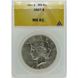 1927 $1 Peace Silver Dollar Coin ANACS MS61