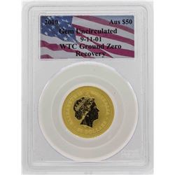 WTC Ground Zero Recovery 2000 $50 Australia 1/2 oz. Gold Nugget Coin PCGS Gem Un