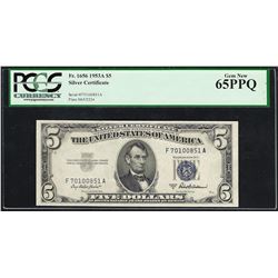 1953A $5 Silver Certificate Note Fr.1656 PCGS Gem New 65PPQ