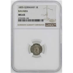 1855 Germany Bavaria Kreuzer Coin NGC MS65