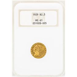 1929 $2 1/2 Indian Head Quarter Eagle Gold Coin NGC MS61