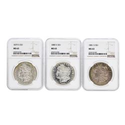Set of 1879-S to 1881-S $1 Morgan Silver Dollar Coins NGC MS63