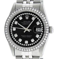 Rolex Mens 36mm Stainless Steel Black String Diamond Datejust Wristwatch