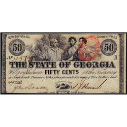 1863 Fifty Cents The State of Georgia Obsolete Bank Note